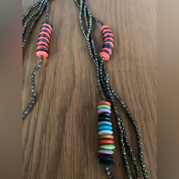 4 / 20$ SALE Brass bead and multicolour wood strand necklace - Picture 2 of 3